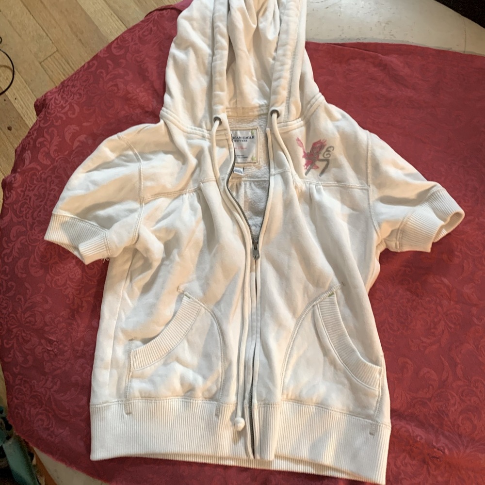 White American Eagle Short Sleeve Zip Up Hoodie